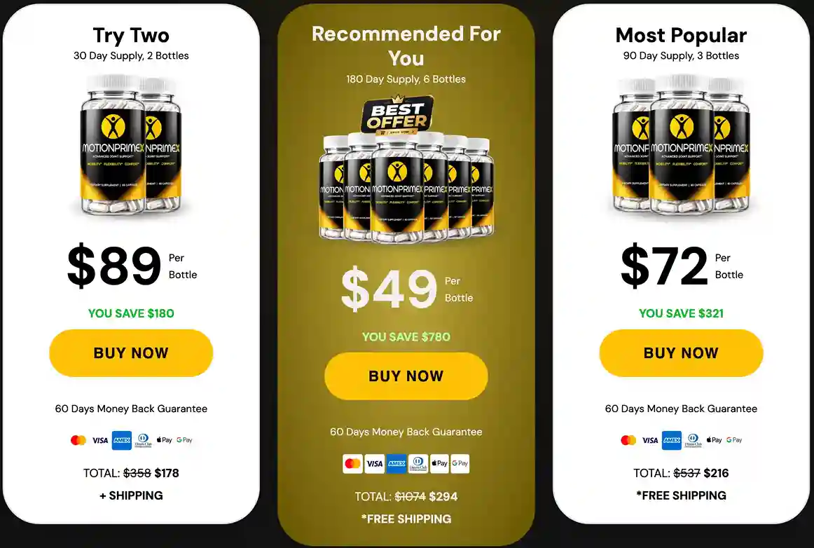 MotiionPrimeX Pricing 2 Bottle 3 Bottle 6 Bottle Packages